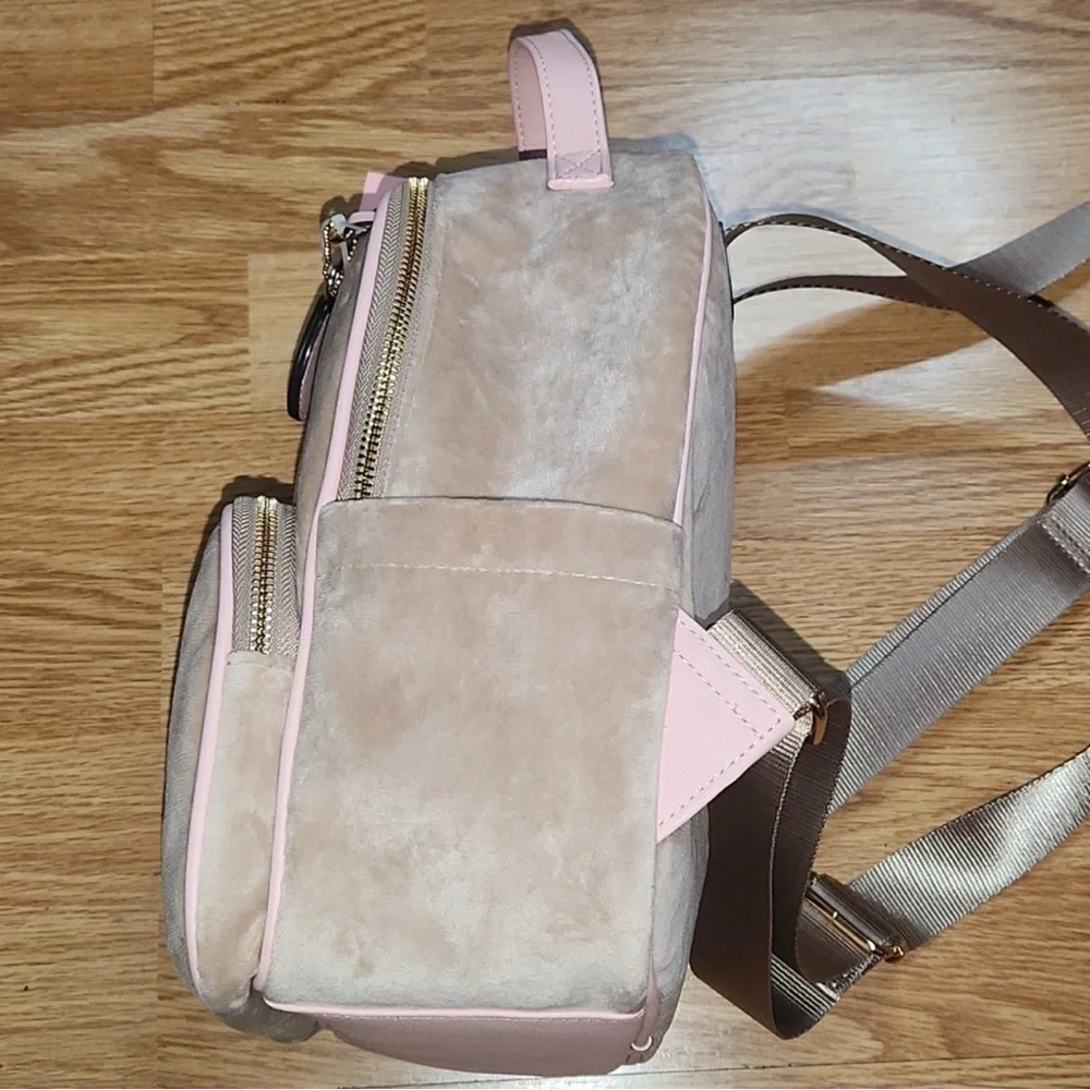 Juicy Couture Beige/ Pink Backpack with Heart Design and Suede Texture - Picture 3 of 11